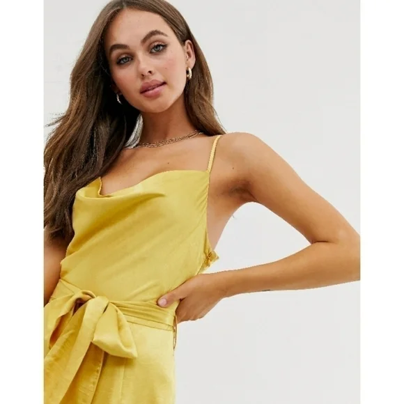 MOON River Metallic Gold Cowl Neck Jumpsuit size 4 - Picture 3 of 5